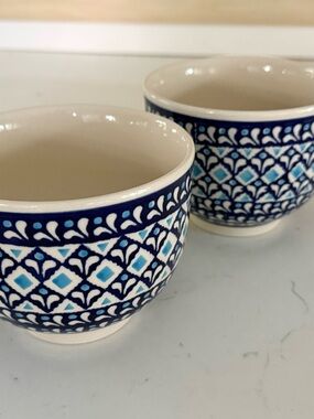 Polish pottery oversized Hand-Painted Blue and White Ceramic mugs- Set of 2